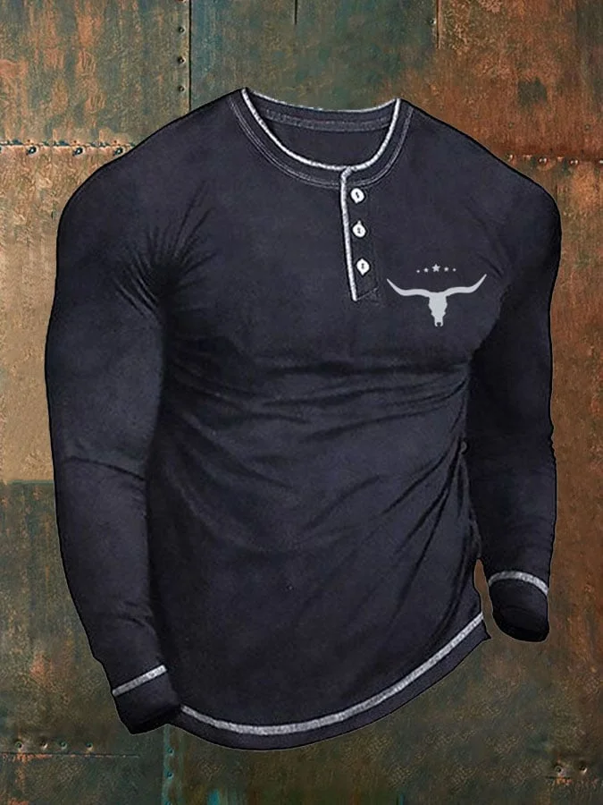 Men's Retro Western Style Casual Long Sleeve T-Shirt