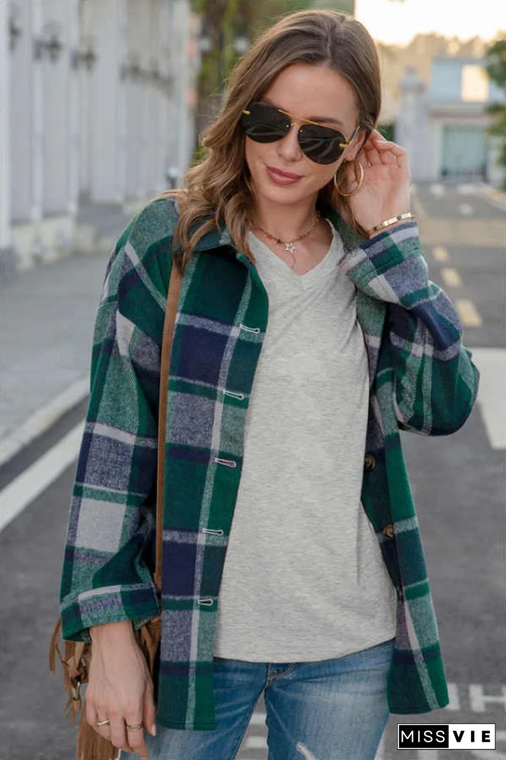 Fashion Regular Plaid Loose Shirt Coat