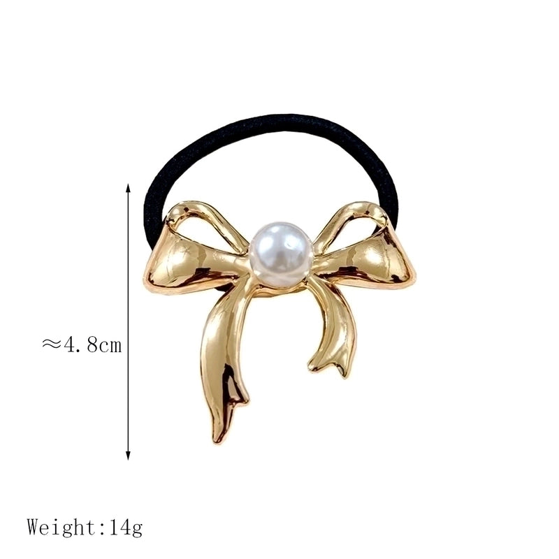 Women’s IG Style Basic Sweet Red Heart Flower Bow Knot Alloy Three-dimensional Imitation Pearl Hair Tie