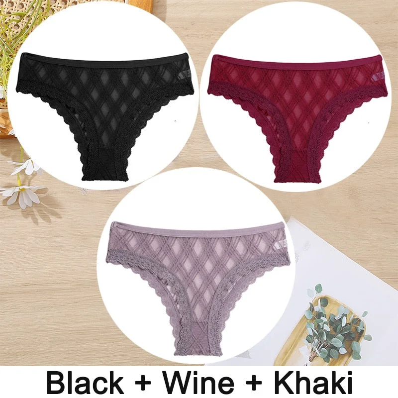 3PCS/Set Women Panties Sexy Underwear Lace Panties Lingerie Female Floral Lace Briefs Perspective Finetoo Design Ladies Pantys