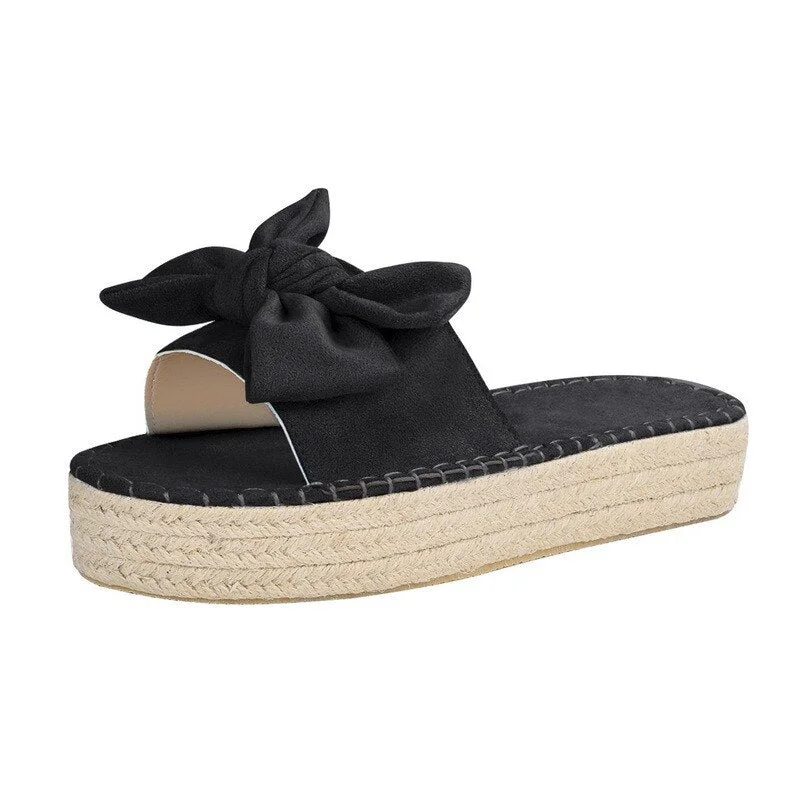 2021Sandals For Women  Women Bowknot Slippers Summer Casual Beach Muffin Slip On Platform Ladies Sandals Dress Party Peep Toe