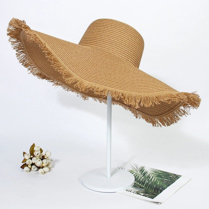 Unisex Minimalist Solid Color Wide Eaves Straw Hat