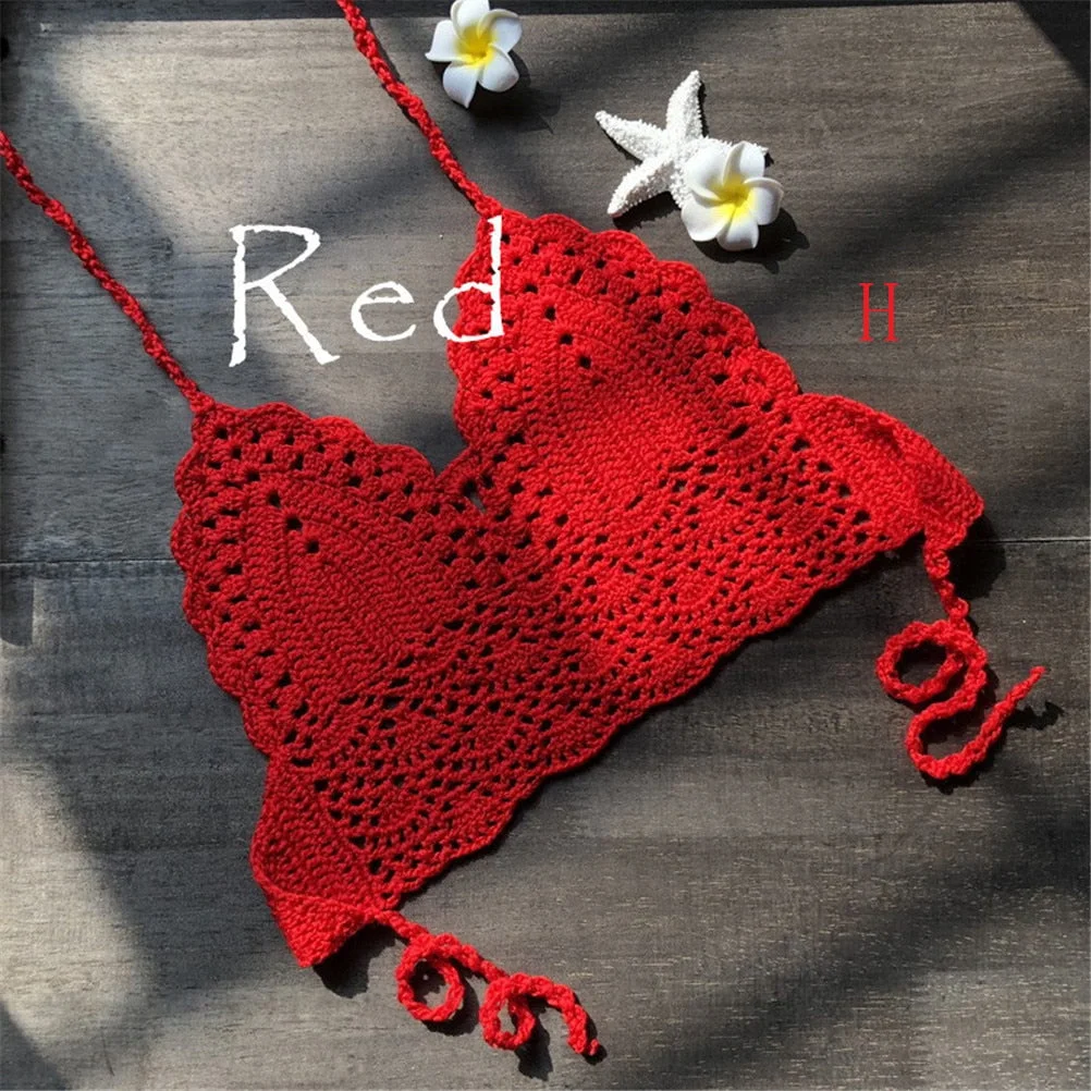 New Knit Crochet Cami Summer Bikini Beach Crop Top Sexy Women Bralette Halter Neck Crop Tops S / M / L / XL HOT