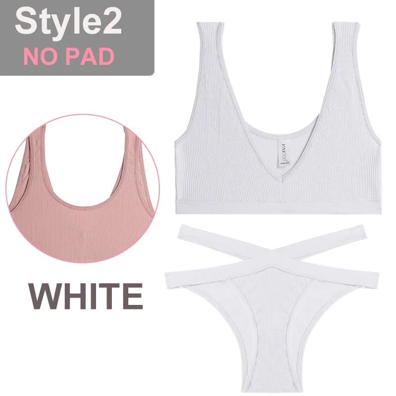 FINETOO Seamless Women Seamless Bra Lingerie Set Sexy Cropped Top Push Up Short Top+Thong Fitness Brassiere Suits Underwear Sets