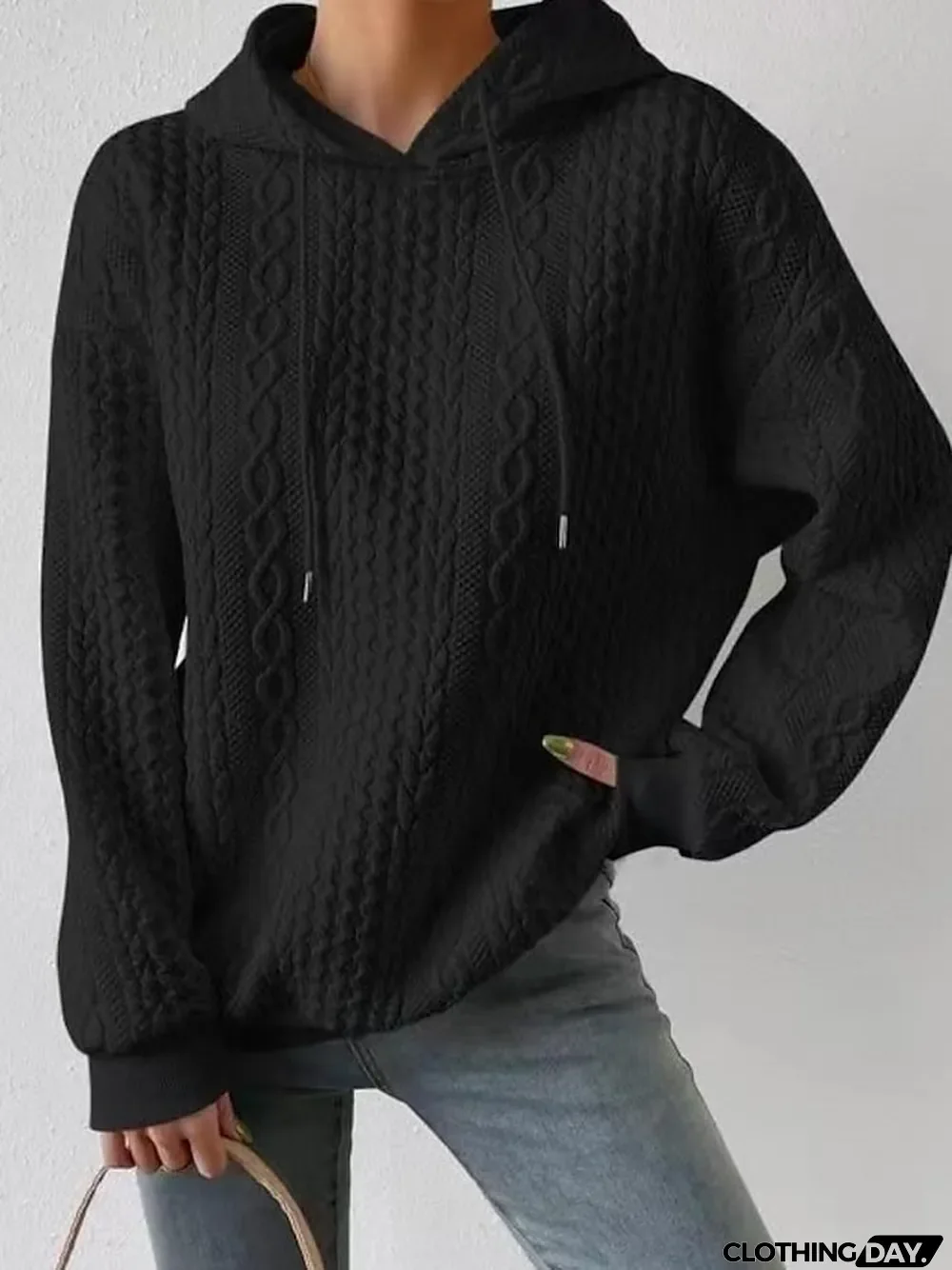 Women's Hoodie Sweatshirt Pullover Textured Solid Color Street Casual Drawstring Black White Blue Elegant Vintage Fashion Hoodie Long Sleeve Top Micro-elastic Fall & Winter