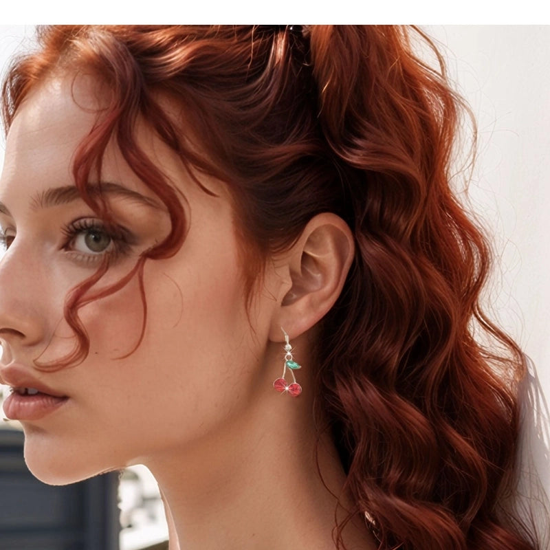 1 Pair Cute Cherry Plating Copper Rhinestones Drop Earrings