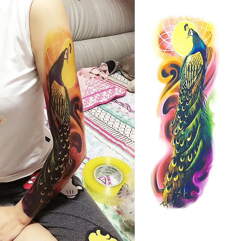 Full Flower Arm Tattoo Sticker 40models Fish Peacock Lotus Temporary Body paint Water Transfer fake Tatoo sleeve