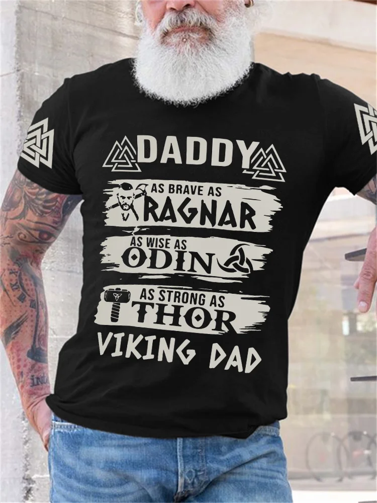 BrosWear Men's Viking Dad Brave As Ragnar Wise As Odin Strong As Thor T Shirt