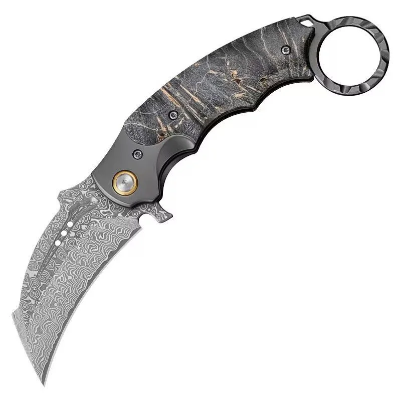 Tyrannosaurus Damascus Steel Folding Claw Knife Outdoor Camping Portable Folding Knife High Hardness Survival Knife
