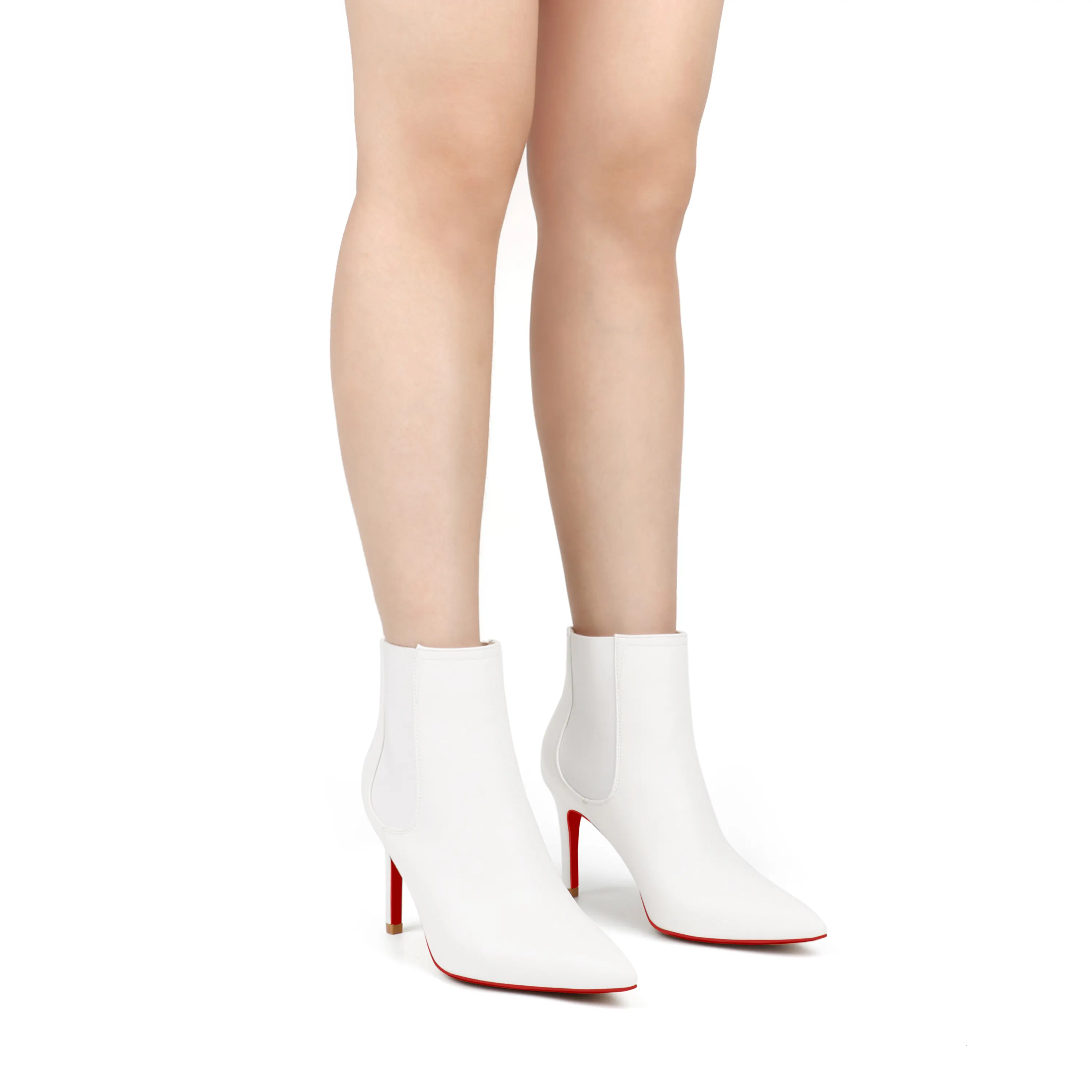 90mm Women's Ankle Boots U-Shaped Elastic Red Bottoms Mid Heel Pointed Toe Stilettos-vocosishoes