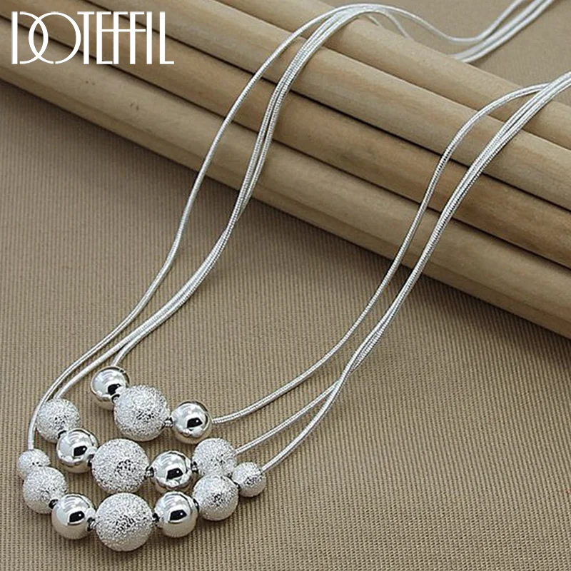 DOTEFFIL 925 Sterling Silver Smooth Matte Beads Necklace Snake Chain For Women Jewelry