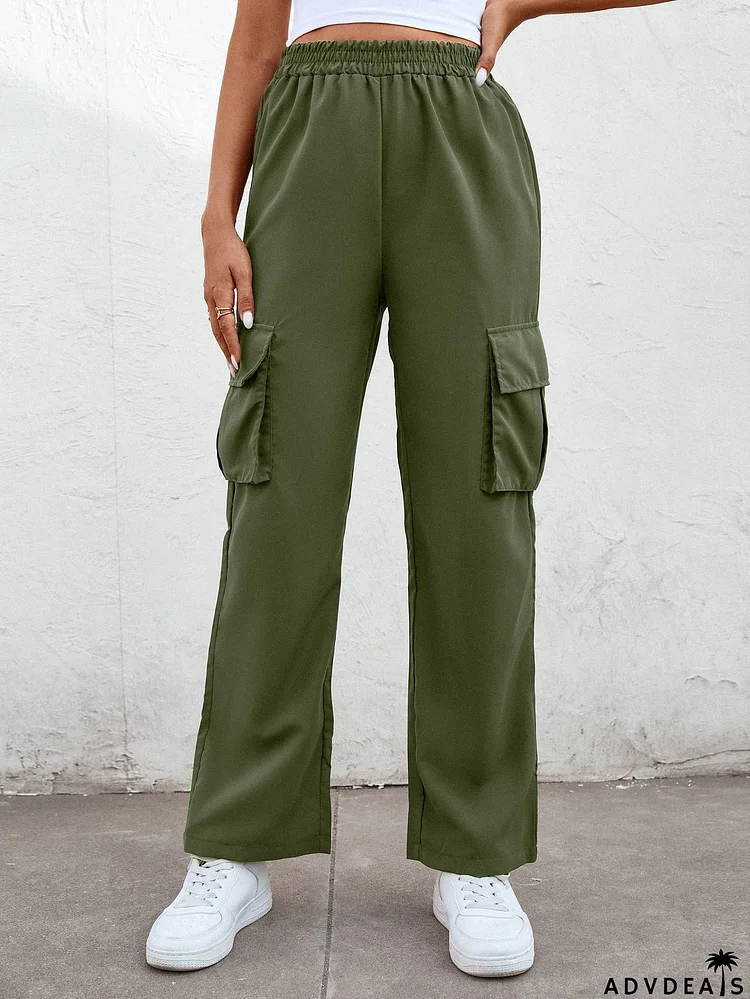 Elastic Waist Straight Leg Cargo Pants