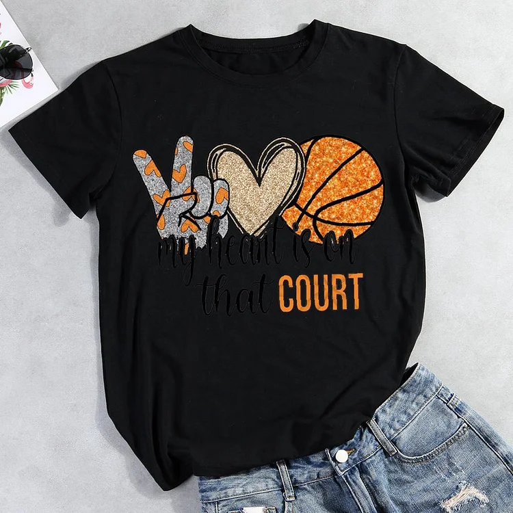 My Heart is on That Court Basketball Round Neck T-shirt-Annaletters
