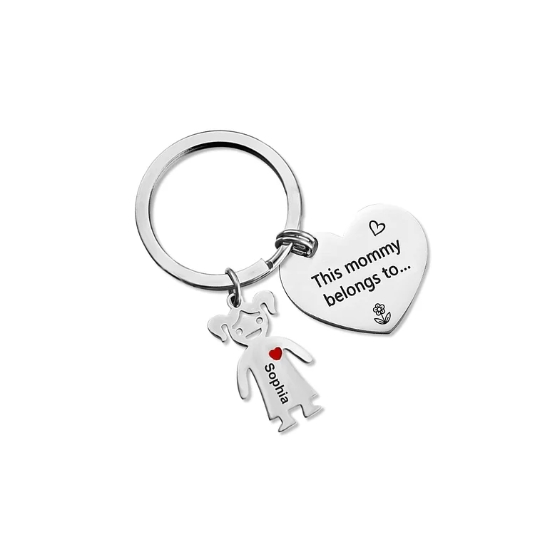 Personalized Heart Keychain with 1 Kid Charm Mother's Day Gift "This Mommy Belongs to"
