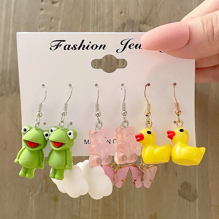 5 Set Cute Animal Frog Duck Earring - Gotamochi Kawaii Shop, Kawaii Clothes