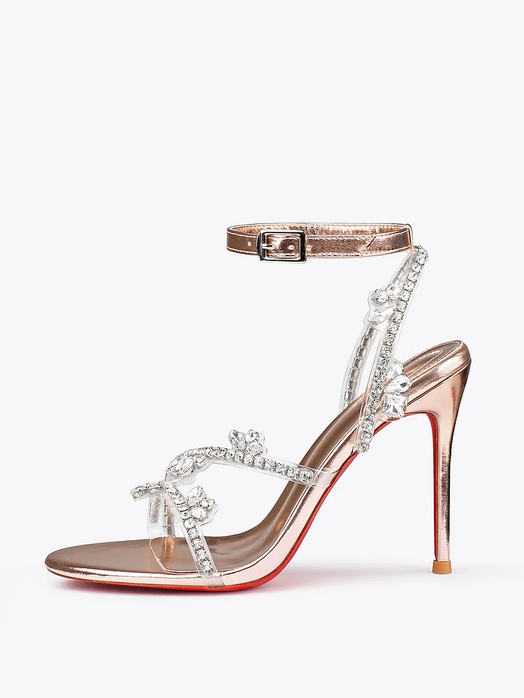 100mm Women‘s Spotlight Wavy Straps Sandals Matte Red Bottom Stilettos Rhinestones  Party Prom Shoes 