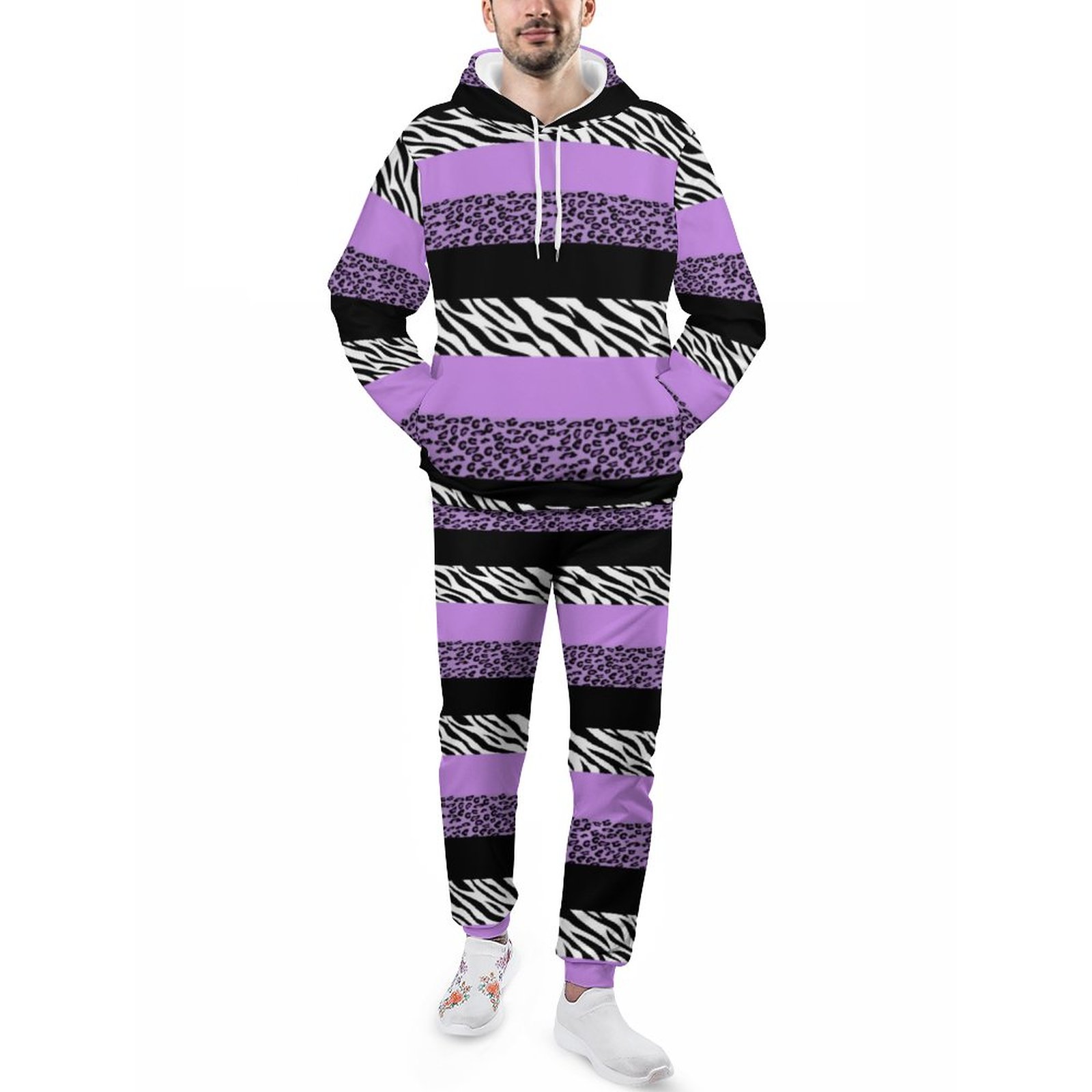 Leopard Print Zebra Print Animal Print Purple Men's Tracksuit 2 Piece Hoodie Sweatsuit Sets Casual Jogging Athletic Suits
