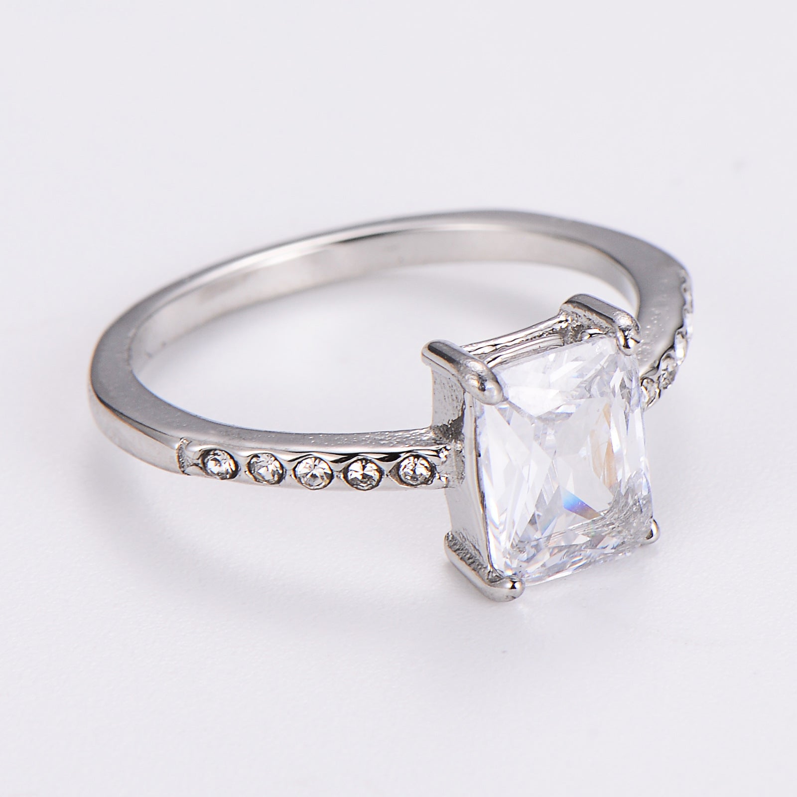Aml Stainless Steel Square Zircon Ring Versatile Color Ring Female Stainless Steel
