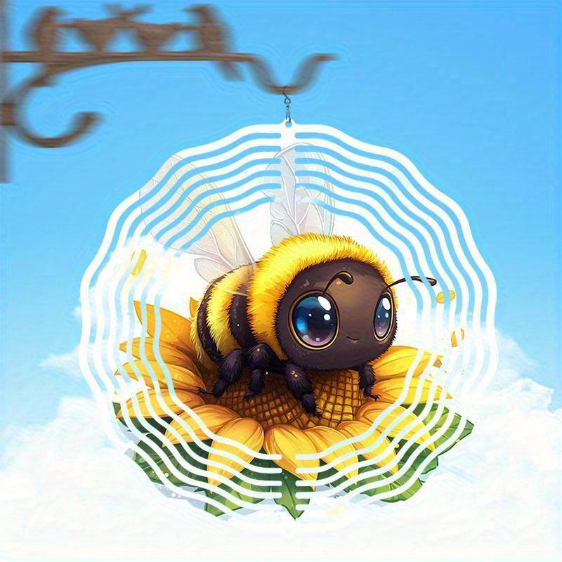 Tegooe Tegooe Cute Bee Sunflower 2D Mandala Wind Spinner Chime - Dynamic Outdoor Garden Decoration