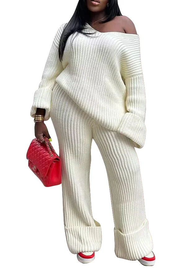 Toloer Toloer New Women's Wear Casual Solid Color Loose Knit Suit-Outfit Ideas