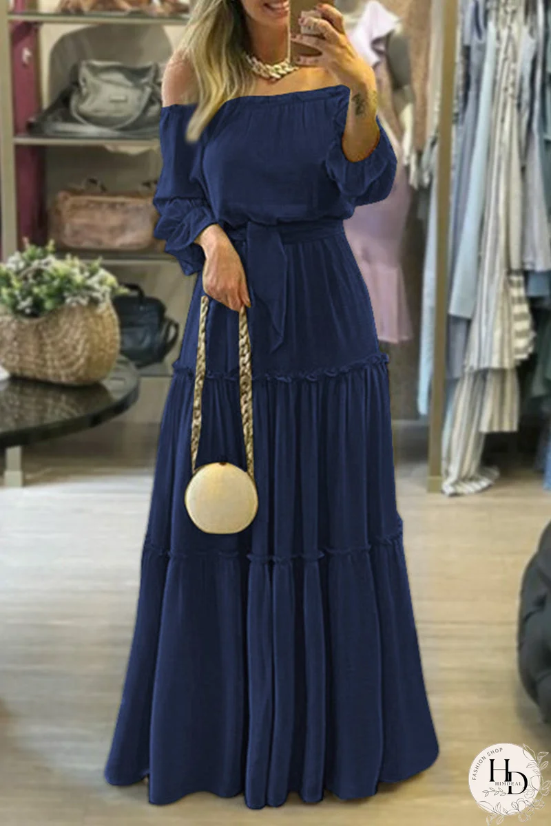 Sexy Elegante Sólido Fuera del Hombro Vestidos Plisados