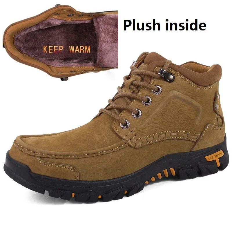 New Plush Super Warm Men's Winter Shoes Cow Leather Ankle Boots for Men Winter Snow Boots Male Casual Autumn Big Size 38-47