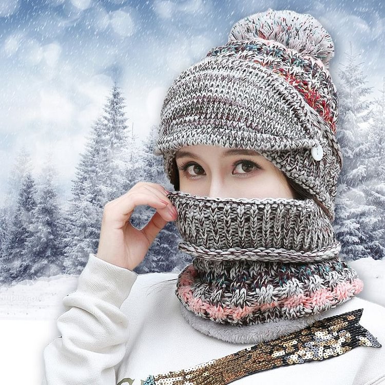 3-Piece Winter Knitted Beanie Mask Scarf Set