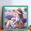 Girl And Puppy In Flower Field-11CT Stamped Cross Stitch 40*40cm/15.75*15.75in