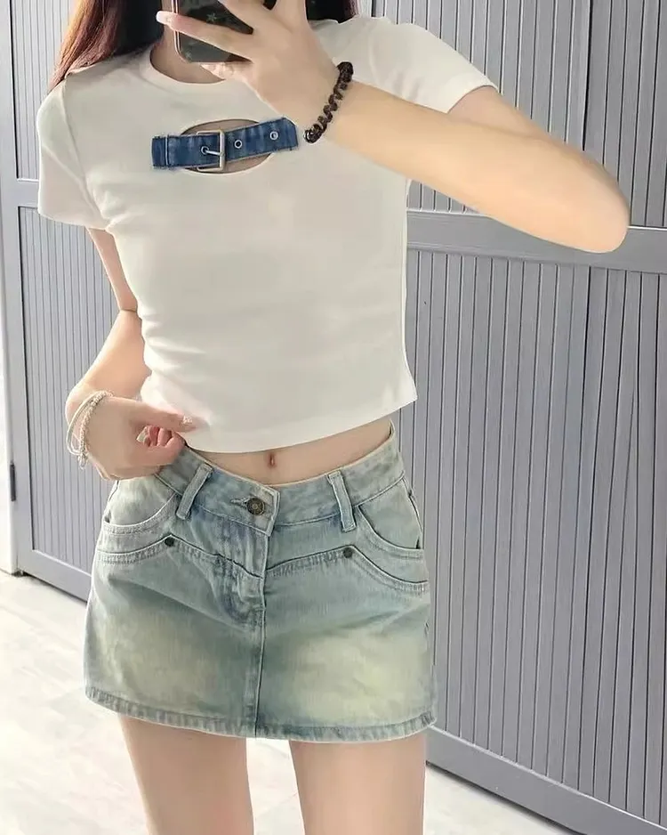 Women's High Waisted Denim Pencil Mini Skirt