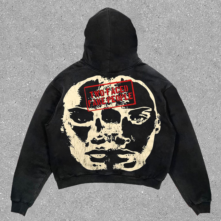 Two-Faced Fake People Shadow Washed Hoodie