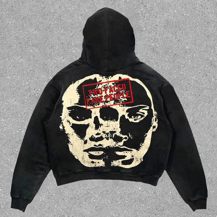 Two-Faced Fake People Shadow Washed Hoodie