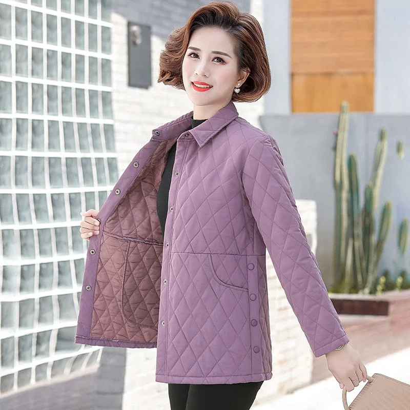 Autumn Women's Cotton Jacket New Solid Color Plus Size 5XL Thin Cotton Padded Shirt Jacket Middle-aged Elderly Mothers Clothing