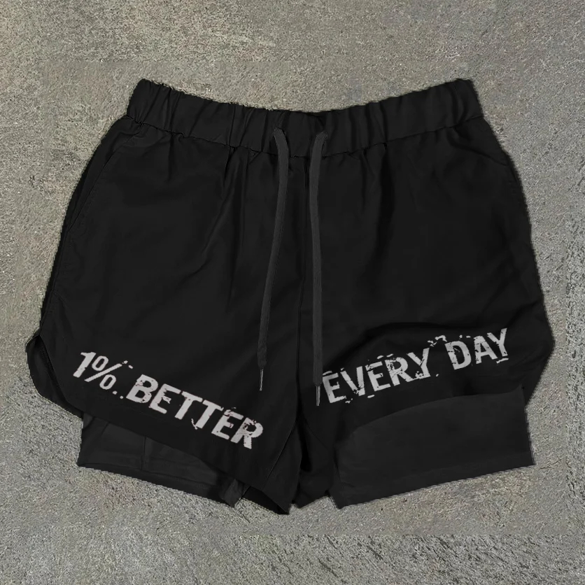 Sopula 1 Better Every Day Print Graphic Double Layer Men's Gym Shorts - SOPULA
