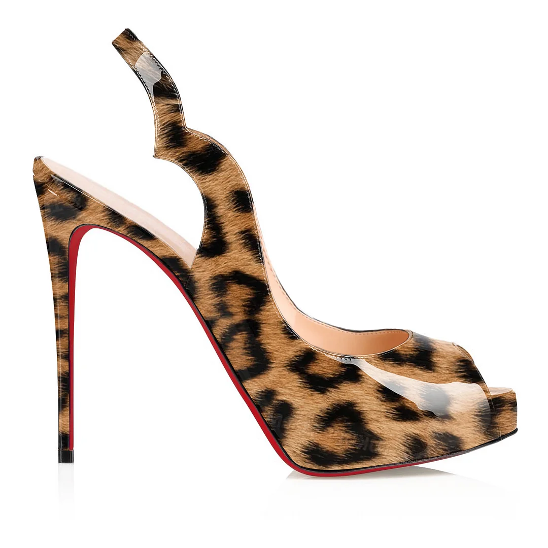 120mm Women's Hot Chick Sling Alta Heel Platform Peep Toe Party Wedding Red Bottoms Pumps-MERUMOTE