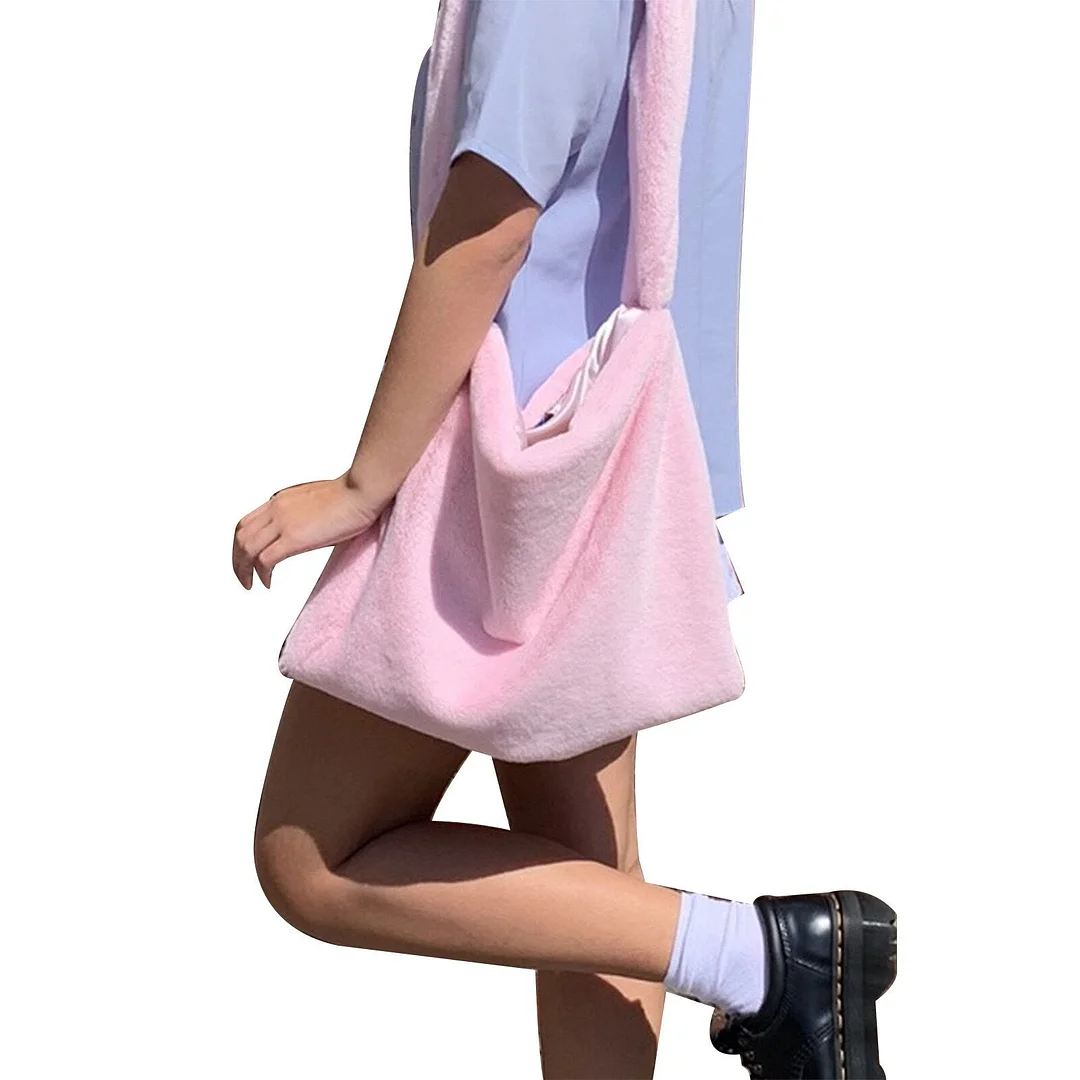 2021 Pink RosyRed Fashion Hot Sale Cute Crossbody Purse Women Large Capacity Shoulder Bags Fake Fur Leopard Fluffy Hobo Bag