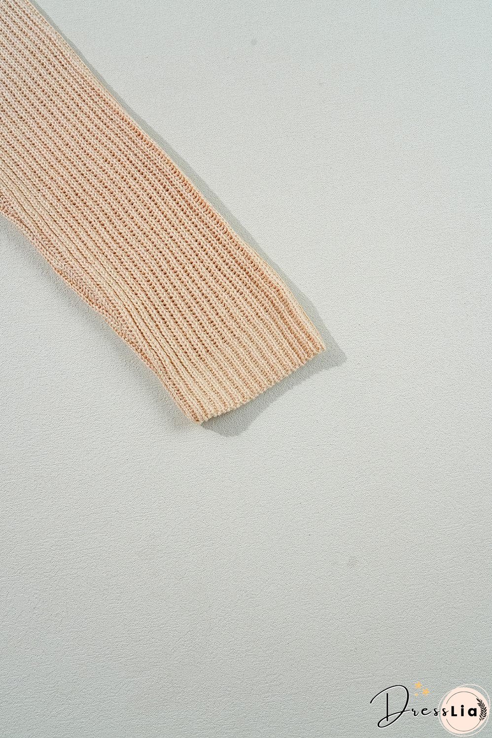 Apricot Cable Knit Drop Shoulder Side Slits Loose Sweater