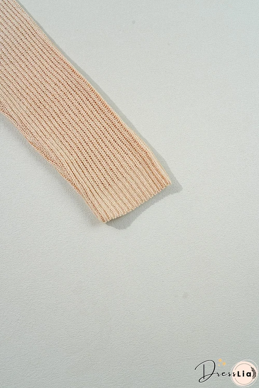 Apricot Cable Knit Drop Shoulder Side Slits Loose Sweater