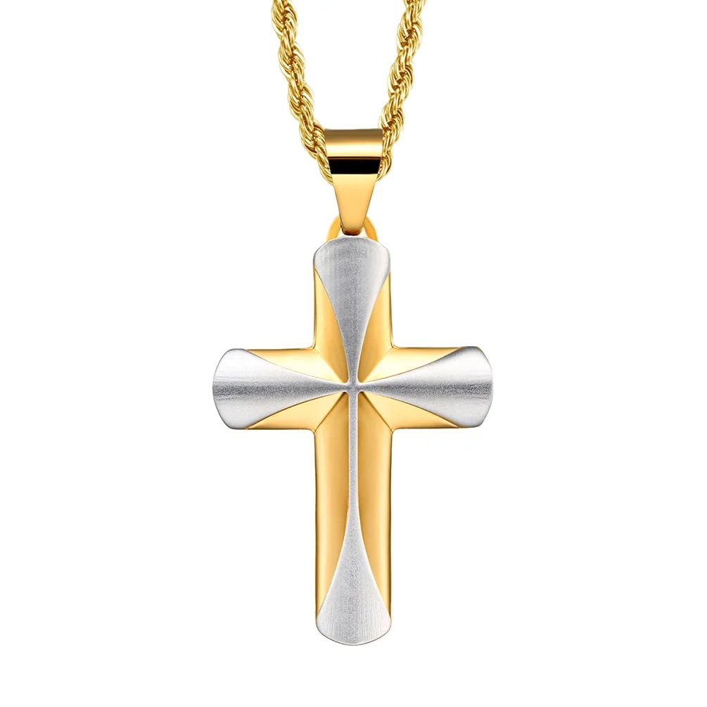 Two Tone Color Cross Pendant Necklace Jewelry-VESSFUL