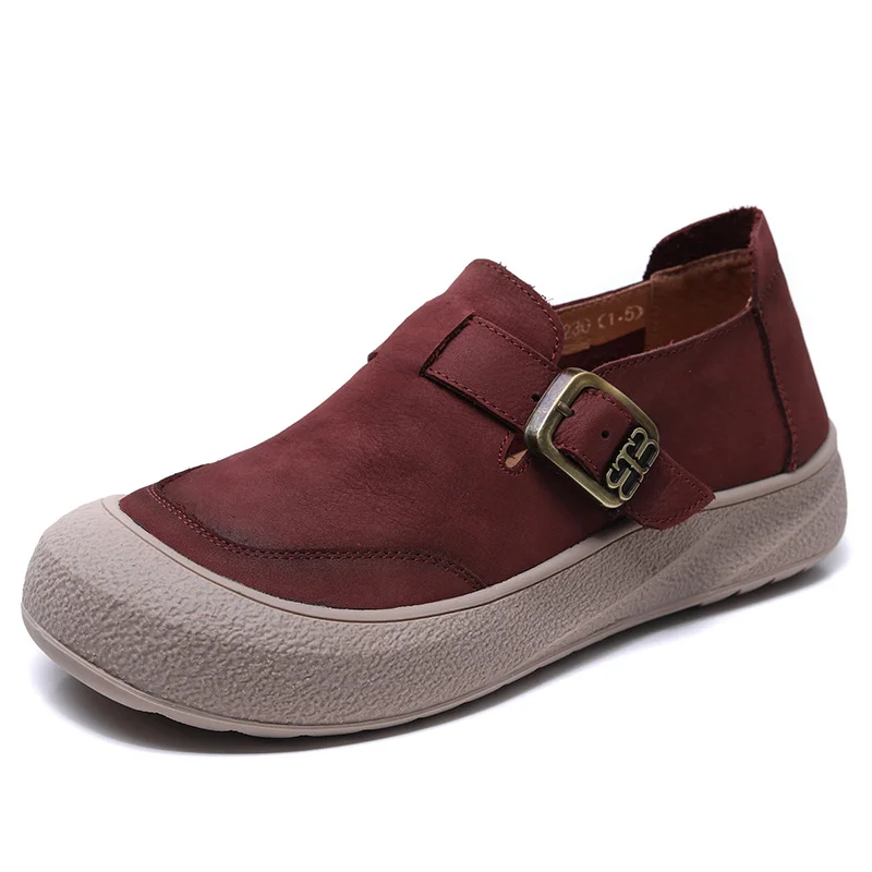 Yyvonne Time 99] Head-Level Cowhed Leather Retro Casual Women's Shoes New Fashion One-Word Buckle Comfortable Flat Single Shoes