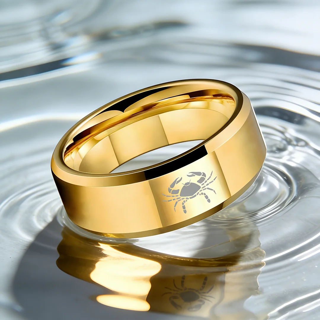 Gold Cancer Tungsten Wedding Rings Beveled Edges Gold Laser Etched Couple Tungsten Carbide Bands 4MM 6MM 8MM Width