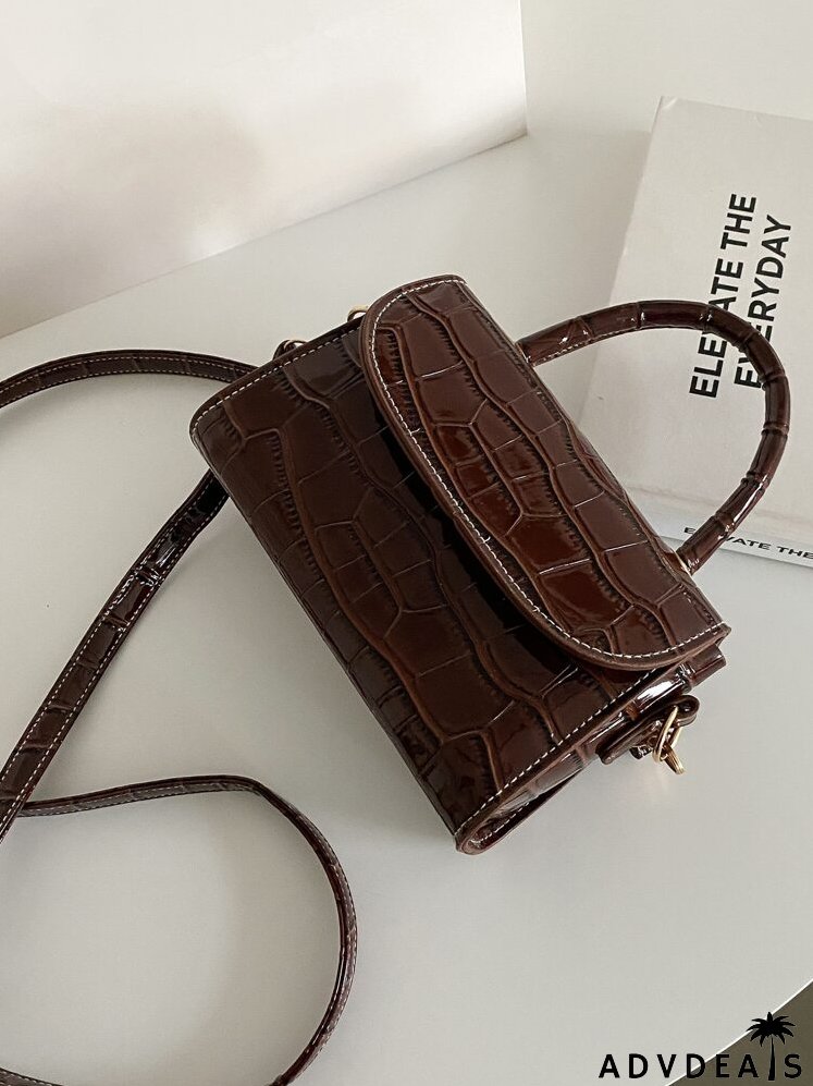 Croc Embossed Top Handle Satchel Bag