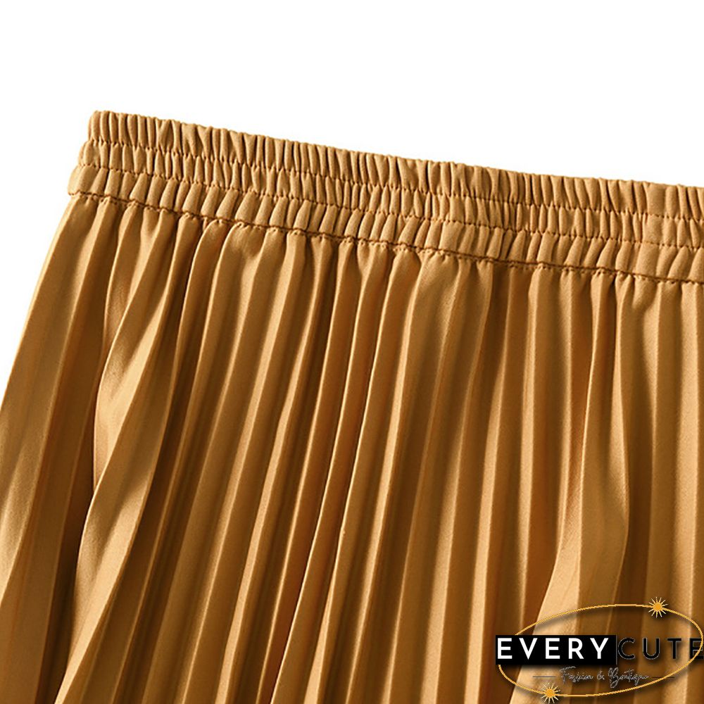 Yellow Drape Pleated High Waist A-line Maxi Skirt