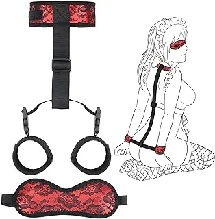 pornhint Pornhint BDSM Neck to Wrist Bondage Restraints Set - Behind Back Handcuffs Collar with Blindfold Adjustable Bondage Gear & Accessories, Bed SM Games Play Sex Toys for Couples Sweater Yoga CF35