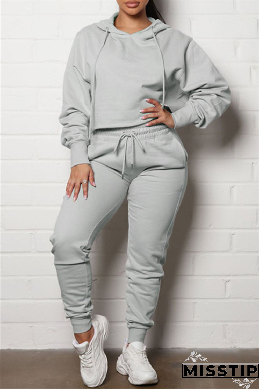 Grey Fashion Casual Solid Basic Hooded Collar Long Sleeve Two Pieces