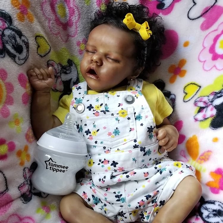 African American Reborn Baby Annabelle 17" Real Lifelike Cute Silicone Reborn Black Baby Doll Gift Set Rebornartdoll® Rebornartdoll®