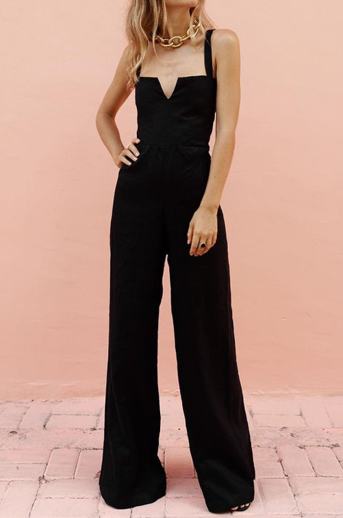 Pre-sale  Women Black Elegant Linen Jumpsuit