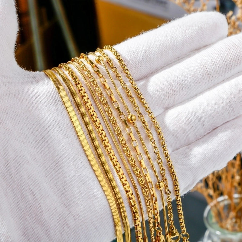 Minimalist Classic Style Geometric 304 Stainless Steel Cable Chain Snake Chain Bracelets In Bulk