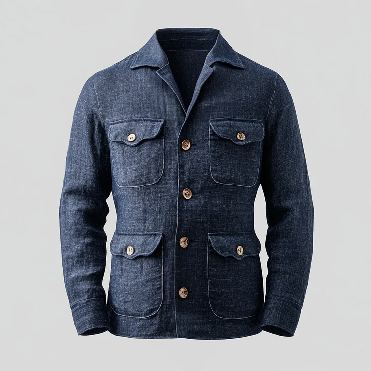 Men's Turndown Collar Single Breasted Long Sleeve Flap Pocket Safari Shirt