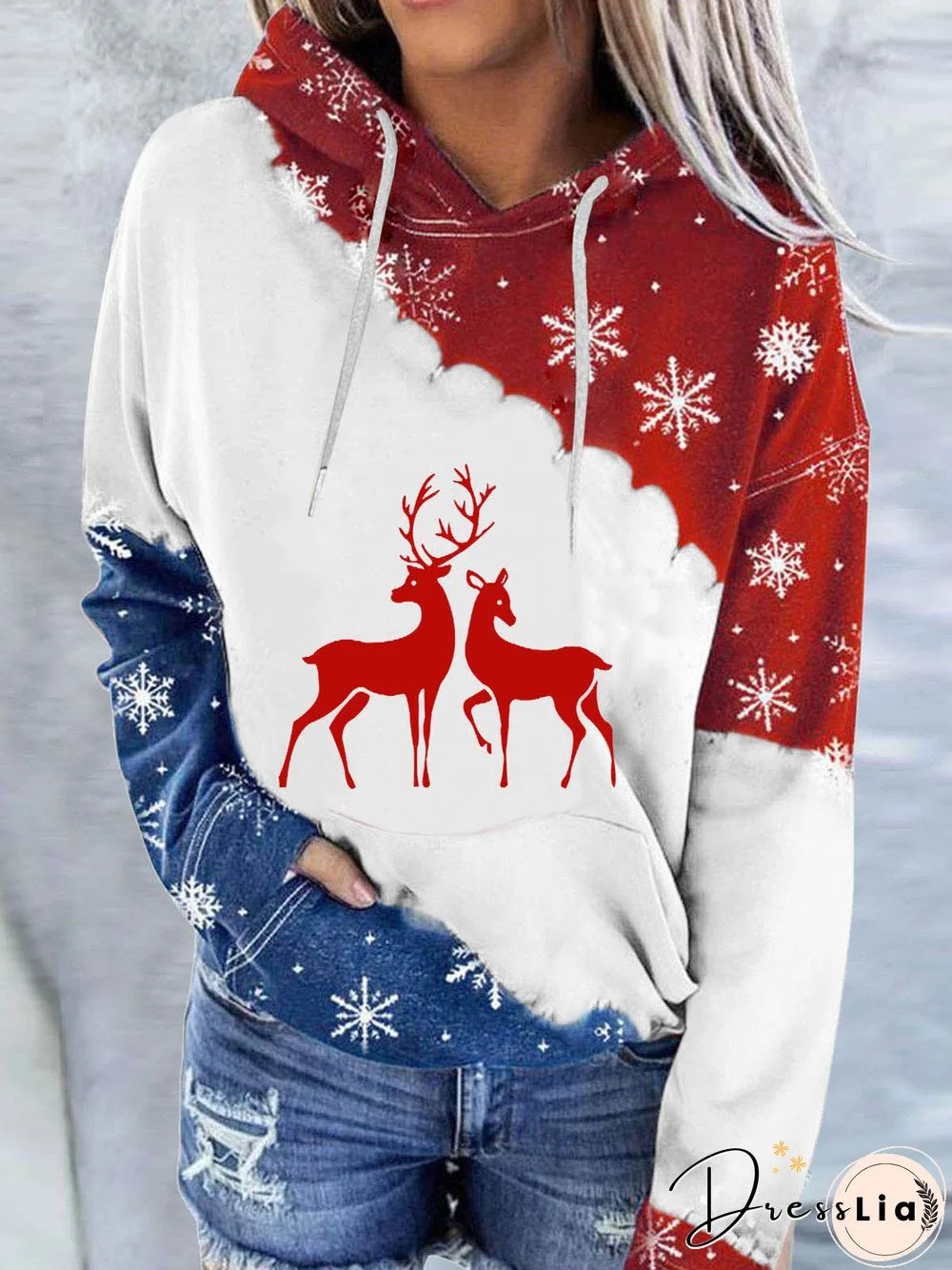 Hooded Drawstring Christmas Sweatshirt