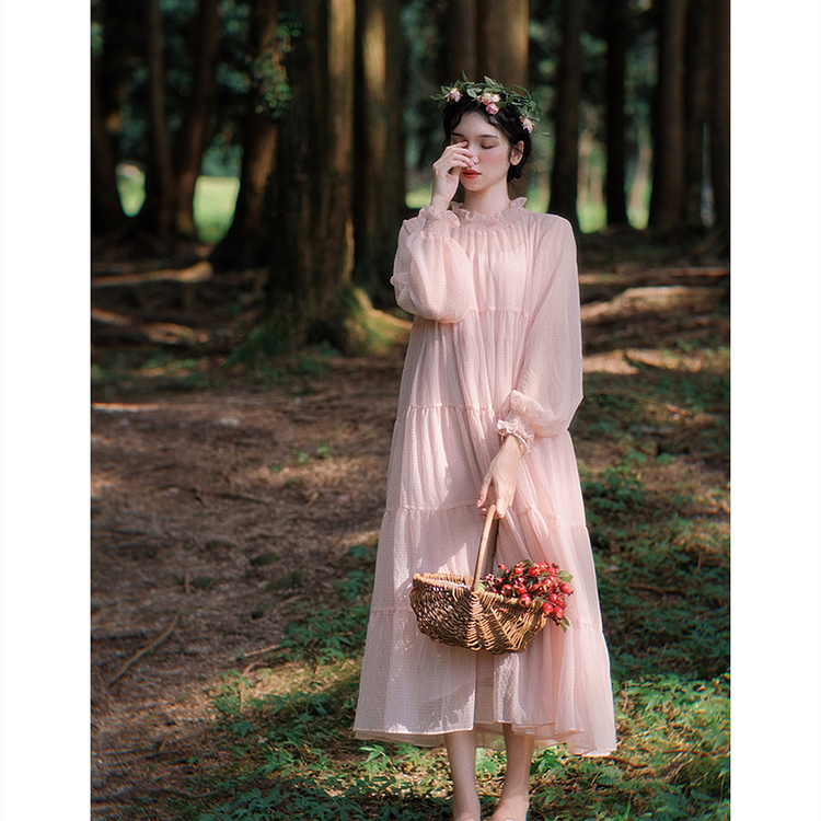 Fairycore Sweet Puffy Sleeve Pink Dress QueenFunky